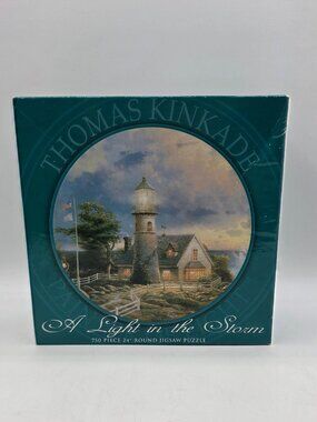 Ceaco Thomas Kinkade A light in the Storm 750 Piece Round Jigsaw Puzzle VTG 2002